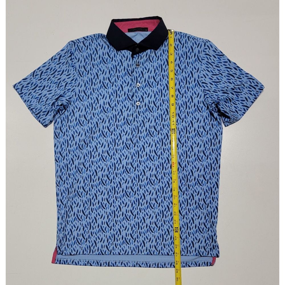 Grayson Polo Shirt Blue Feathers All Over Print Men's Size Small‎